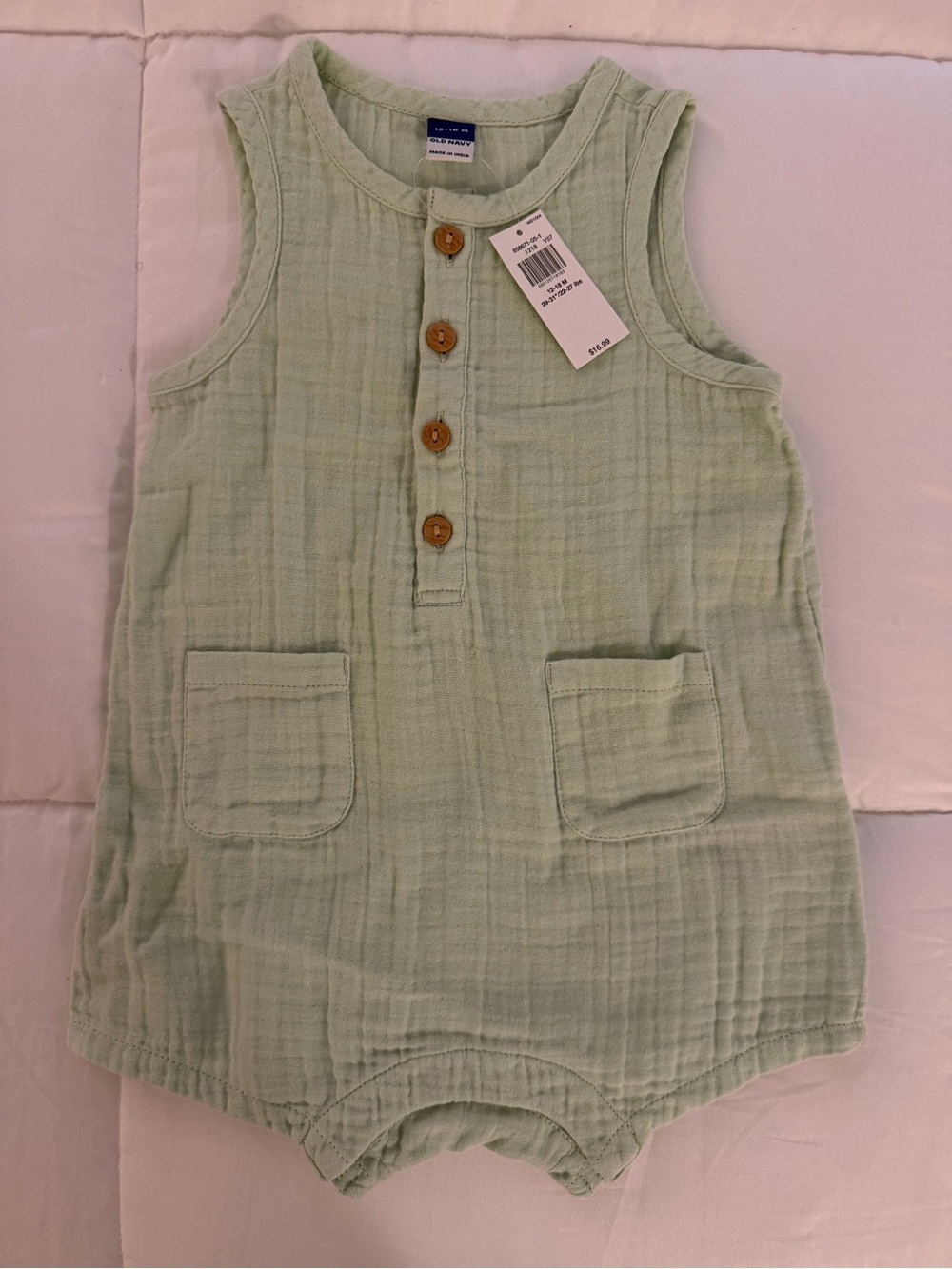 NWT - Old Navy Mint Green Baby Sleeveless Romper 12 - 18mos.